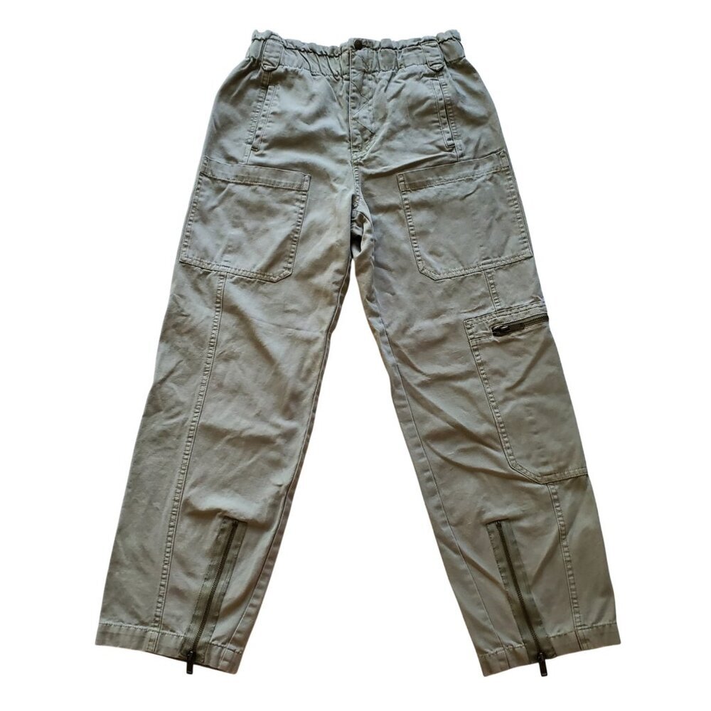 Forever 21 Cargo Light Green 100% Cotton Tapered Zipper Hems Elastic Waist S